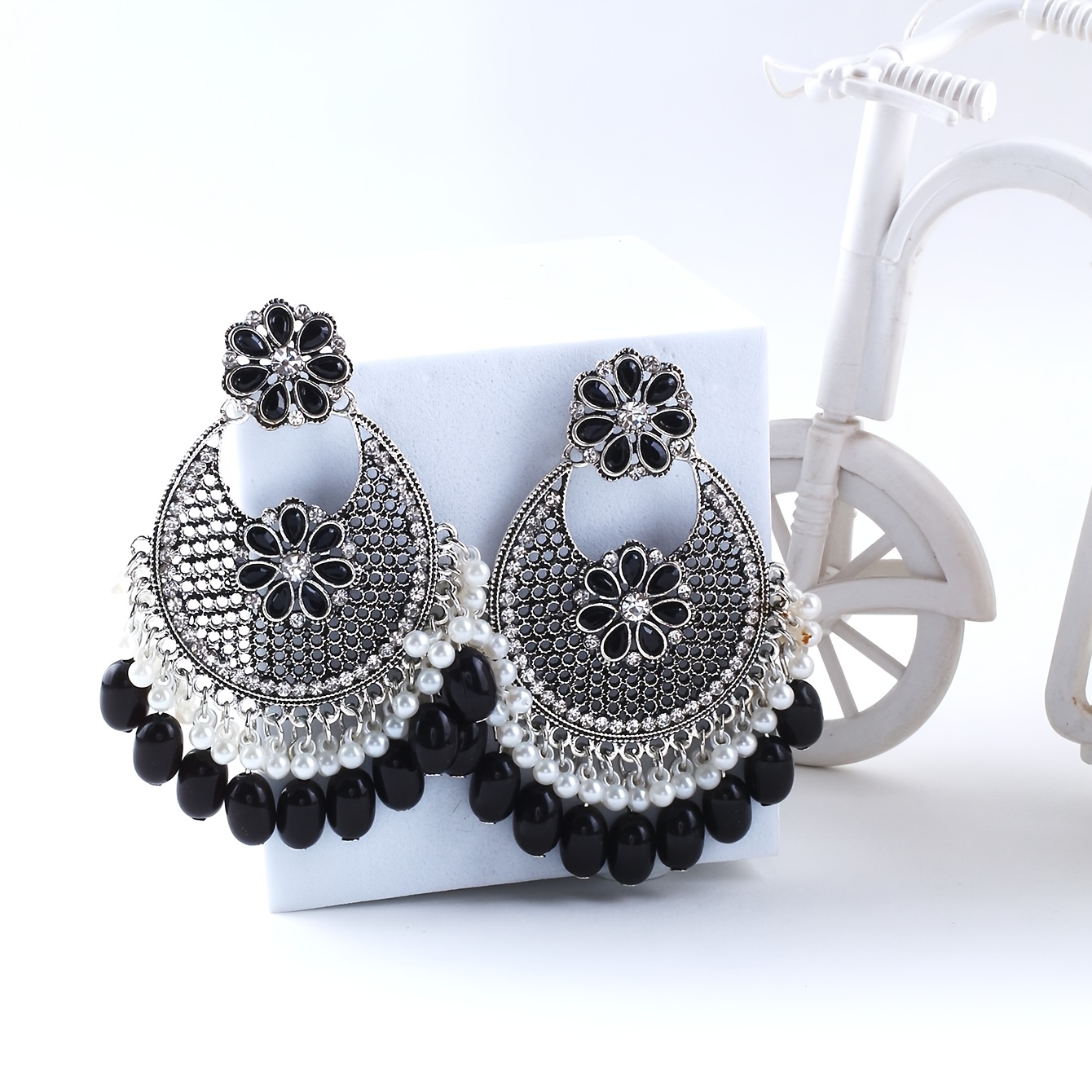 Ethnic Style Carved Hollow Imitation Agate Teardrop Earrings